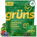 Gruns Dorośli Super Gummies Zielone, Multivititamin Superfood Gummy Bears, Spirulina, Chlorella, Prebiotyki i Fiber Gummies for Digestive Health, Suplement Adaptogens, 20 Witaminy i Minerały, 10 Hrabia