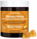 KINDUTURE Manuka Miód Medyczny Gummie MGO 643 + - Nowa Zelandia Manuka Miód z cynku, Witamina C, Elderberry - Gardło Comfort & Wsparcie immunologiczne - Dzieci i dorośli