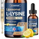 Liposomal L- lizyny 1000MG Płynne krople, 13- in-1 Suplementy lizyny - Monolauryna, Olive Leaf Extract z witaminą C, B6, D3, B12 & Zinc dla Collagen, Lip, skóra i wsparcie immunologiczne dla dzieci i dorosłych, 2oz
