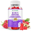 Gummie wsparcia immunologicznego - 8- in-1 Formuła Ziołowe Suplementy z Astragalus, Elderberry, Quercetin, Bromelain, Echinacea, Witamina C, D3 i Cynk dla Codziennie Równowaga, Malina Flavor, 60 Count