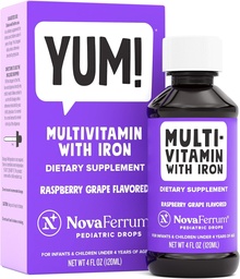 NovaFerrum Yum Between 124; Multiwitamina z żelazem dla niemowląt, Toddlers & Kids Between 124; Immune Support Between 124; Ages 4 & Under Between 124; Gluten Free Certified Between 124; Sugar Free Between 124; Raspberry Grape Between 124; 120 Servings