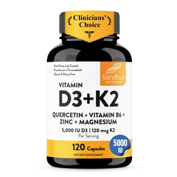 Sandhu 's Witamina D3 K2 Magnezu 5000 IU, 120mcg K2 Kapsułki 120 Ilość (Pack of 1) 124; z VIT B6, Cynk & Quercetin Pentagon 124; D3K2 Wspiera Superior Absorption, Energia, Immune, Zdrowie mięśni dla mężczyzn i kobiet