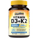 Witalibry witamina D3 K2 Suplement, 10000 IU D3 / 200 mcg K2 MK7, Wchłanianie wapnia, kość, serce, wsparcie immunologiczne i nastrojowe, Zwiększona absorpcja, No Soy, Łatwe do połykania, 90 Softgels