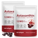 Xaarty 2Pack Premium Astaksantyna 12mg, Natural Antioksydant Supplement for Eye, Joint, Zdrowie skóry, Źródło mikroalg, 4 Miesiąc dostaw 124; Wspiera cyrkulacja wewnętrzna, 240 Softgels