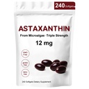 Astaksantyna 12mg, 240 Softgels, Premium Astaksantyna Suplementy przeciwutleniające, Wspiera Oko, Skóra, Immune, Wewnętrzne krążenie, Non-GMO, Gluten Free, No Soy- 8 Dostawa miesiąc