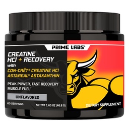 Prime Labs Creaine HCl Proszek z AstaReal Astaxanthina 6 mg - Wspiera odzysk mięśni i zdrowie mózgu - Con- Cret Creaine HCl (7X Bardziej skoncentrowany niż Monowodzian) - 60 Służenie