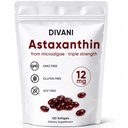DIVANI Astaksantyna 12 mg, suplement przeciwutleniacz do codziennego Wellness, Immune, Eye & Skin Support, Non-GMO, Gluten Free - 120 Softgels