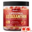 Liposomal Astaxanthin Gummies, Organic Astaxanthina 12 mg Suplementy z likopenem, Glutation dla silnego przeciwutleniacza, Plus witaminy i CoQ10 dla oka, skóry i zdrowia immunologicznego, Bez cukru, Wegan, 60