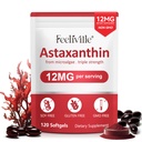 Astaksantyna Suplementy, Premium Astaksantyna 12 mg Przeciwutleniacz z aktywności przeciwutleniającej, Wspomaga oko, wspólne, immunologiczne, Zdrowie skóry, cyrkulacja wewnętrzna, 1Pack (120 Softgels), Non-GMO & No gluten
