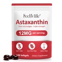 Astaksantyna Suplementy, Astaksantyna 12mg, 120 Softgels Przeciwutleniacz Astaxantina Suplement do oczu, skóry, stawów i zdrowia immunologicznego, Wspiera krążenie wewnętrzne i zdrowie serca, Non-GMO & No gluten