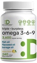 Triple Omega 3-6-9 Fish Oil Supplements 3,600mg – 240 Softgels with Flaxseed Oil & Borage Oils Complex – High EPA + DHA – Burpless Pills, Lemon Flavored, Wild Caught – Heart, Joint, & Brain Support
