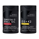 Sports Research ® Multivitamin Pack - Omega-3 Krill Oil 500mg w / Cholina, fosfolipidy i astaksantyna i witaminy K2 & Vegan D3 5000iu z oleju kokosowego MCT - Non-GMO · Gluten Free