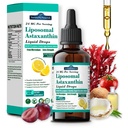 Liposomal Astaksantyna 24 mg Krople płynne, 11- in-1 Przeciwutleniacz z MCT Oil, Likopen i organiczny olej kokosowy, Świeże źródła mikroalg, Wspiera Eye Skin Joint Health dla kobiet i mężczyzn, Lemon Flavors