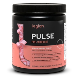 LEGION Pulse - All Natural Nitric Oxide Precuting Drink to Boost Energy, Creature Free, Natural Sweetened, Beta Alaine, Citrulline, Alpha GPC (Truskawka Blast)