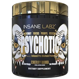 Szalony Labz Psychotic Gold, Wysoki Stymulant pre Workout Powder, Extreme Lasting Energy Focus, Pompy i Endurance z Beta Alanine, DMAE Bitartrate, NO Booster (35 Służenie, Cherry Bomb)