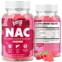 N- Acetylo Cysteina suplement NAC 1000mg dla przeciwutleniaczy, Wsparcie immunologiczne, Non-GMO, Gluten- Free, Wegan - Malina Flavor, 60 Gummies