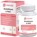 OMOGS Glutation & NAC Suplement, z vtamin B & Selenium, Wspiera zdrowie wątroby, Komórki, Przeciwutleniacz, Produkcja energii i immunologiczne, Wegan & Gluten- wolne, 90 Kapsułki Veg.