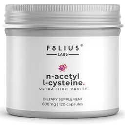 FOLIUS LABS Clean Label N- Acetyl L- Cysteine (NAC) 600mg Supplement - Płuca i wsparcie układu oddechowego - Immune Health Support - 120 Veg kapsułki