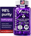VitaUp Trans-Resveratrol Supplement – 98% Purity USA Made Resveratrol Capsules 600mg - Standardized to 98% Trans-Resveratrol – Antioxidant for Healthy Aging & Energy Support – 60 Caps