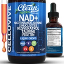 Liposomal NAD Resveratrol Supplement Liquid Drops for Women Taurine Fisetin Grape Seed Quercetin Berberine Astaxanthin Pterostilbene Spermidine Fo Ti Gotu Kola Anti Aging CelluVive by Clean Nutra 4oz