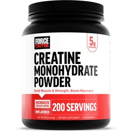 Force Factor Creatine Monohydrate Powder, 5g Micronized Dose to Support Muscle Growth, Strength, Recovery, Cognitive Health & Memory, Unflavored, 200 Servings