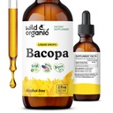 Wild & Organic Bacopa Tincture - Wspiera spokój, koncentrację, klarowność - Bacopa Monnieri Supplement Liquid - Bezalkoholowe krople z ekstraktem Brahmi - Vegan, Sugar-Free - 2- Month Supply - 2 fl oz