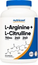 Nutricost L- Arginine L- Citruline Complex 750mg, 240 kapsułki - Non-GMO