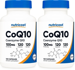 Nutricost CoQ10 100mg, 120 Vegetarian Capsules, 120 Servings - High Absorption, Vegetarian, Non-GMO, Coenzyme Q10 (Pack of 2)