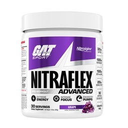 GAT SPORT, Nitraflex Advanced Pre- Workout Proszek, zwiększa przepływ krwi, zwiększa siłę i energię, poprawia wydajność ćwiczeń (Grape, 30 Służenia)
