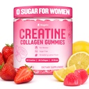 Creatine for Women + Collagen + BCAAs + Vitamin C & B12, 120 Sugar Free Creatine Gummies for Women, Creatine Monohydrate Gummies Pre Workout for Booty, Energy & Strength, Strawberry-Lemon Flavor