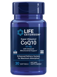 Life Extension Super Ubichinol CoQ10 z ulepszonym Mitochondrial Support, Heart Health Supplement, Maksymalna absorpcja, 50 mg, Non-GMO, Gluten- Free, 30 softgels