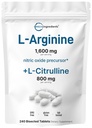 L- Arginina 1,600mg Suplement tlenku azotu dla mężczyzn z L- Citrulline, 240 Bisfected Tablets Prekursor tlenku azotu 124; Mięśnie, Energia, & Wsparcie serca 124; Non-GMO, Gluten Free - 4 Dostawa Miesiąc