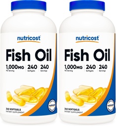 Nutricost Fish Oil Omega 3 Softgels with EPA & DHA (1000mg Fish Oil, 560mg Omega-3), 240 Softgels, Non-GMO, Gluten Free. (Opakowanie 2)