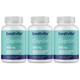 BESTVITE Cognizin Citicoline 500mg (180 Kapsułek wegetariańskich) (60x3) - Clinically Studied Premium Choline Nootropic - No Stearates - Vegan - Gluten Free - Brain Supplements for Memory and Focus