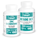 Supersmart - Cynk L- Carnosine + Betaine HCl Bundle (Gastric Health) 124; Non- GMO & Gluten Free - Kapsułki wegetariańskie