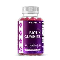 Vitamatic Gummies Biotin 10,000 µg dla silniejszych włosów, skóry i paznokci - 60 Wegańskie Gummies - również nazywane Witamina B7 (1 butelka)