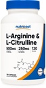 Nutricost L- Arginine L- Citruline Complex 750mg, 120 kapsułki - Non-GMO