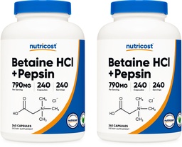 Nutricost Betaine HCl + Pepsin 790mg, 240 kapsułki, 2 butelki (480 kapsułek)