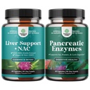 Bundle of Liver Support NAC - N Acetyl Cysteine with Antioxidants Turmeric Choline Dandelion & L-Glutathione and Pancreatin Digestive Enzymes Digestion for Gut Health with Protease Lipase & Amylase