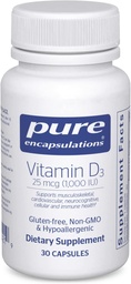 Czyste enkapsulacje Witamina D3 25 µg (1000 j. m.) - Suplement do wsparcia kości, stawów, piersi, serca, Colon & immunologicznego zdrowia - z witaminą Premium D - 30 Kapsułki