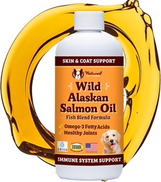 Natural Dog Company Wild Alaskan Salmon Oil Formula z Omega 3, Olej rybny do suplementu psów, skóry & Coat Dog Oil, Itchy Relief, Immune Support for Joints & Heart, Food Topper, 8 oz.