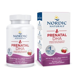 Nordic Naturals Prenatal DHA, Strawberry - 90 Soft Gels - 830 mg Omega-3 + 400 IU Witamina D3 - Non-GMO - 45 Służenie