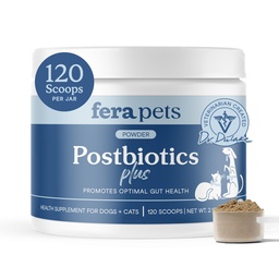 Fera Zwierzęta domowe Postbiotyki Plus Prebiotyki dla psów i kotów - z Śliski Elm - Promotes Optimal Digestive Health & Response - Zwiększenie odporności - 120 Scoops