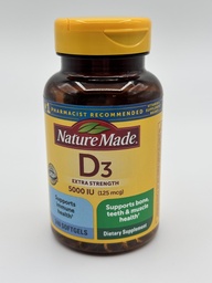 Nature Made D3 Dodatkowa siła 5000 j.m. 125mcg - 240 Softgels