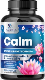 Natural Calm, Unwind & Relax Support - Ashwagandha, GABA, Magnez, L- Theanine & More - Natural Focus, Energy & Immune Support - Nature 's Non-GMO, Wegan, Gluten Free, Butelkowane w USA - 120 Kapsułki