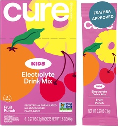 Hydration Cure - Dzieci Electrolyte Drink Mix: 124; Pediatryka na bazie plantatora: Dwudziestopięciolatek, bezdodany cukier, FSA- HSA, Non-GMO, bezglutenowy, bez sztucznych aromatów, 124; Pudełko z 6 paczkami - Fruit Punch