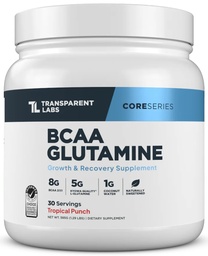 Transparent Labs BCAA Glutamine - 8000 mg of BCAA Powder Per Serving with L Glutamine for Post Workout Recovery, Muscle Growth, & Increased Endurance - 30 Servings, Tropical Punch