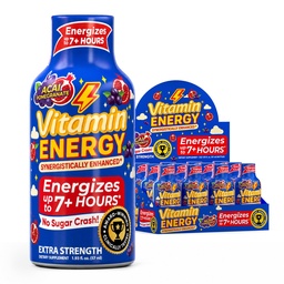 Witamina Energia B12 11,000% Dodatkowa Energia Energy Shot Açaí Pomegranat 12 Pack, 260mg Naturalna kofeina, B12 & B6, Nootropowe Focus, Witalność, Zero Cukier, Gluten- Free, Wegan, Kosher, 1.93 fl oz