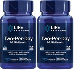 Przedłużenie życia Two-Per- Day High Potency Multi- Witamina & Suplement mineralny - Witaminy, Minerały, Ekstrakty roślinne, Quercetin, 5-MTHF Folate & More - Gluten- Free - Non-GMO - 120 Tabletki (Opakowanie 2)