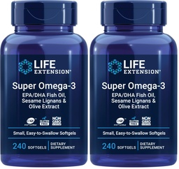 Life Extension Super Omega-3 EPA / DHA Fish Oil, Sezame Lignans & Olive Extract - Serce, Mózg, Inflatimate Health Support, Gluten- Free, Easy to Swallow, Non-GMO, 240 Softgels (Opakowanie 2)